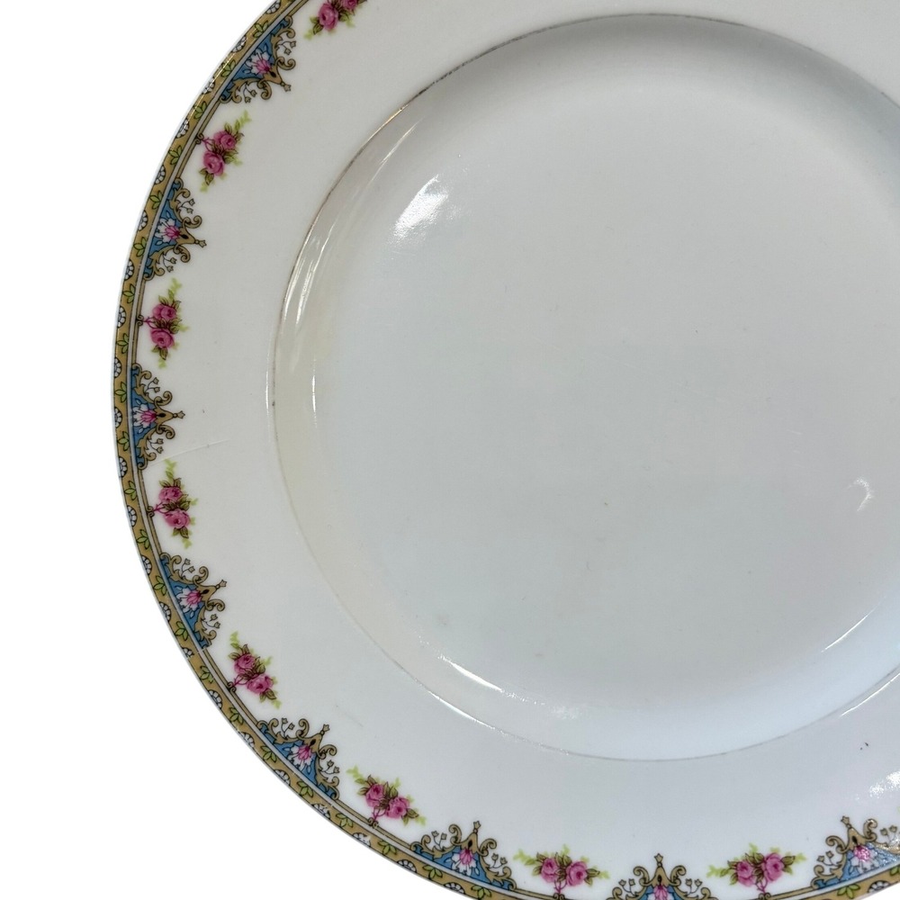 Lanternier Limoges France Floral Dinner Plate Gold Rim‎ Pink Roses